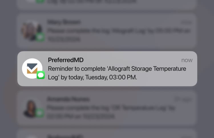 Receive a text or email reminder when a log is due