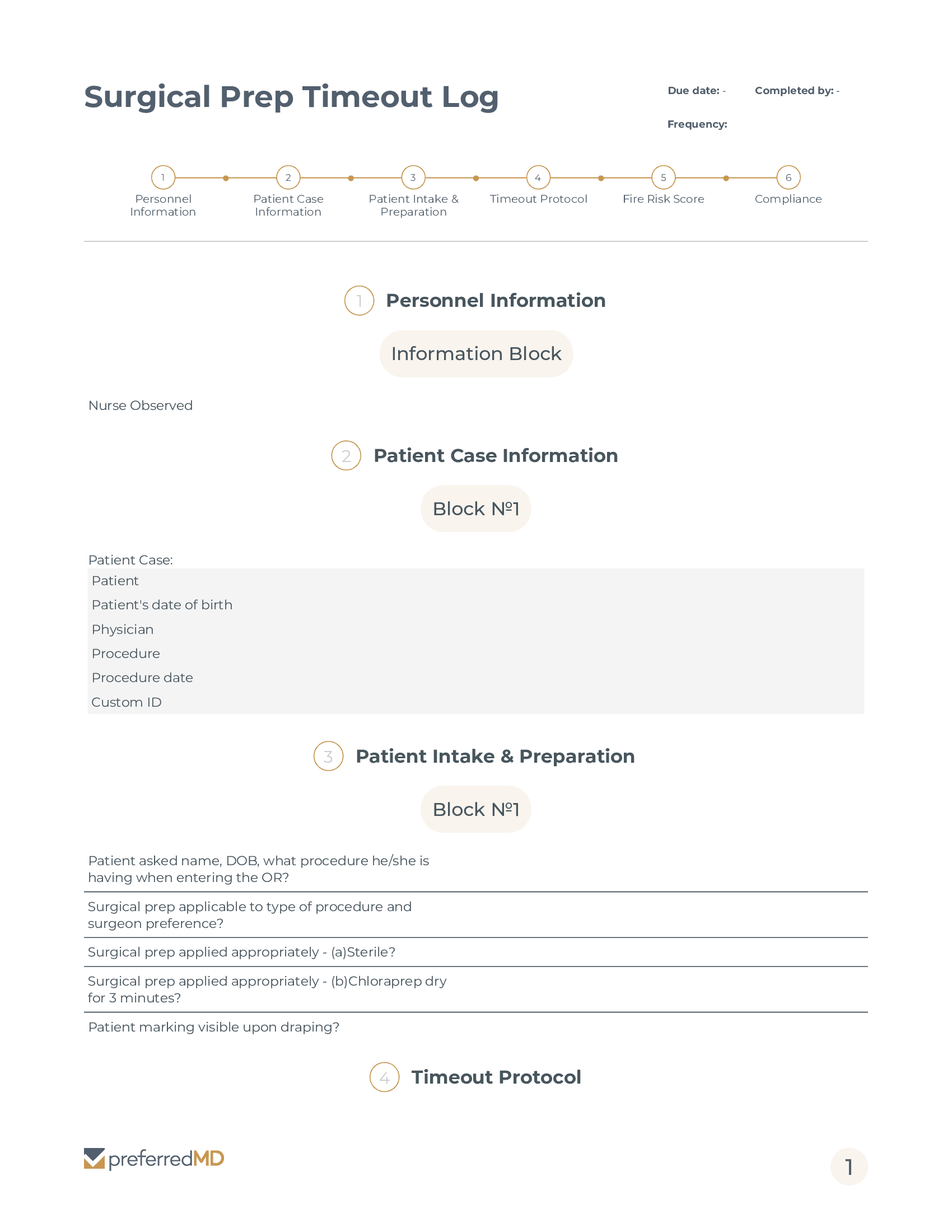 Surgical Prep Timeout Log template PDF