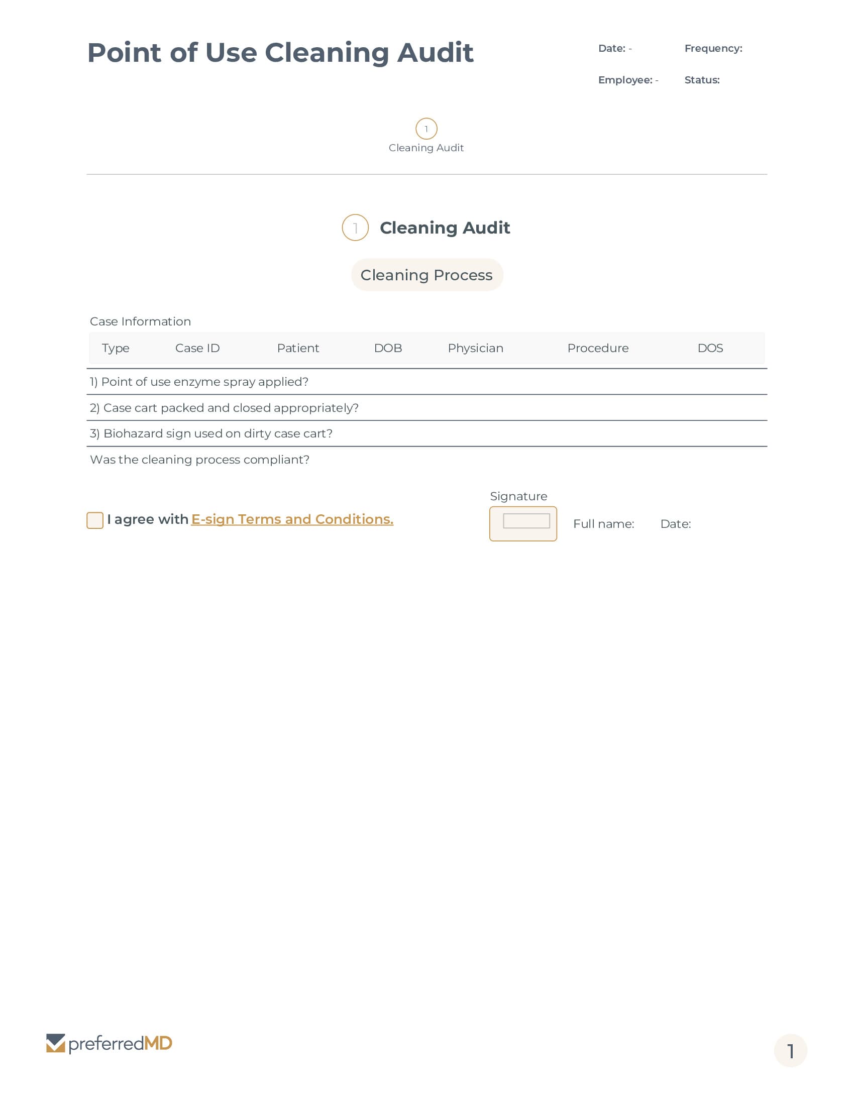 Point of Use Cleaning Audit Log template PDF