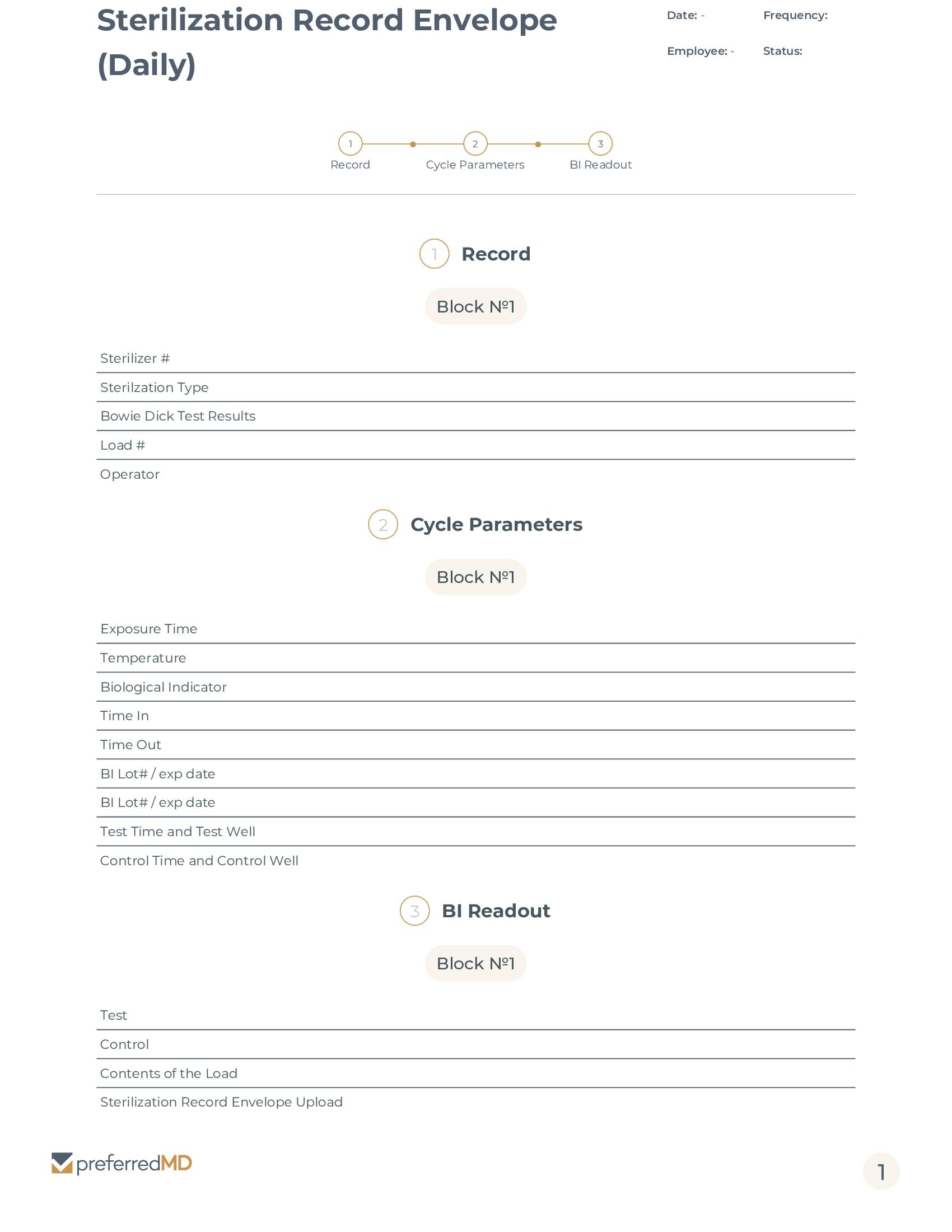 Sterilization Record Envelope Log template PDF