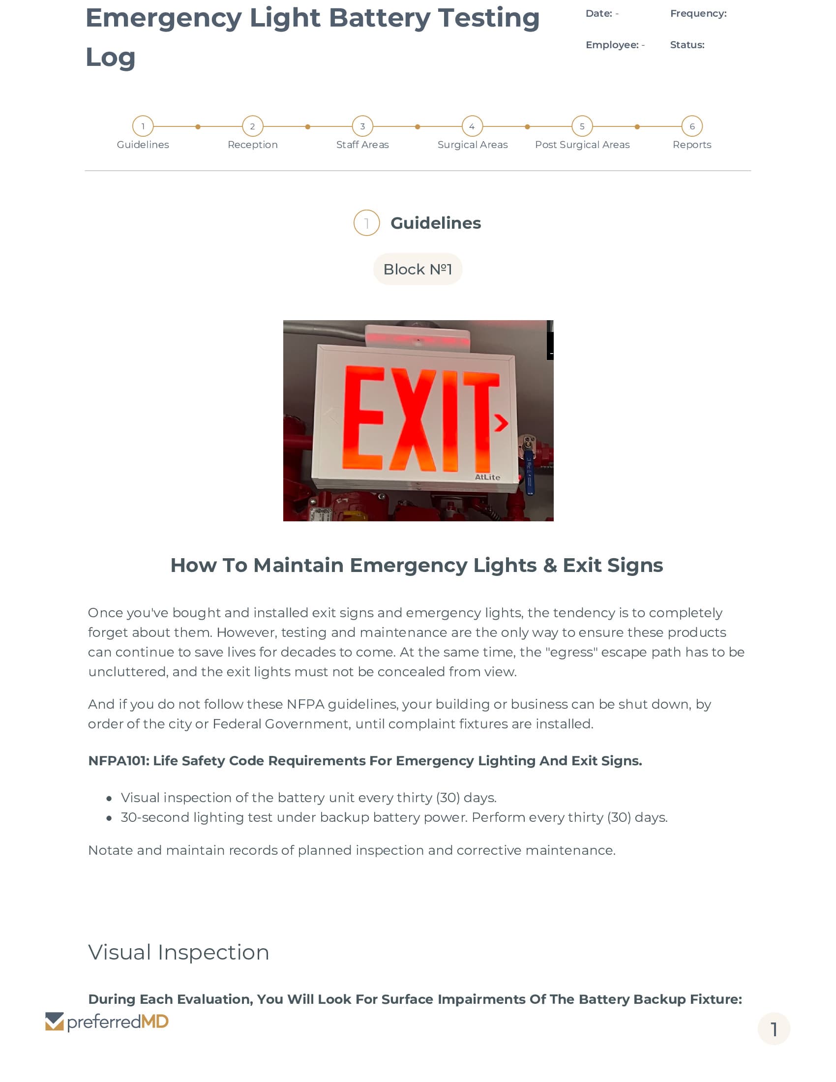 Emergency Light Battery Testing Log template PDF