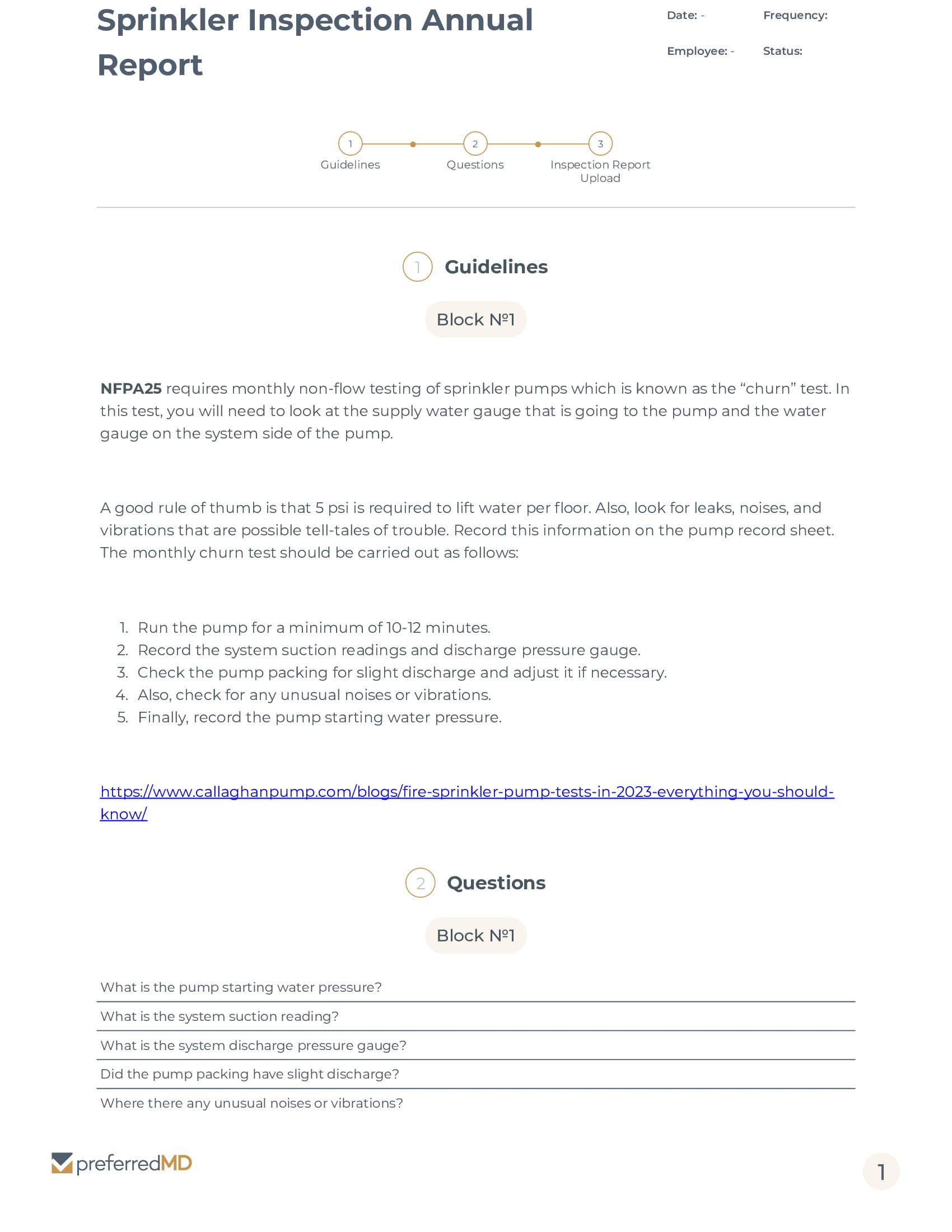 Sprinkler Inspection Annual Report template PDF