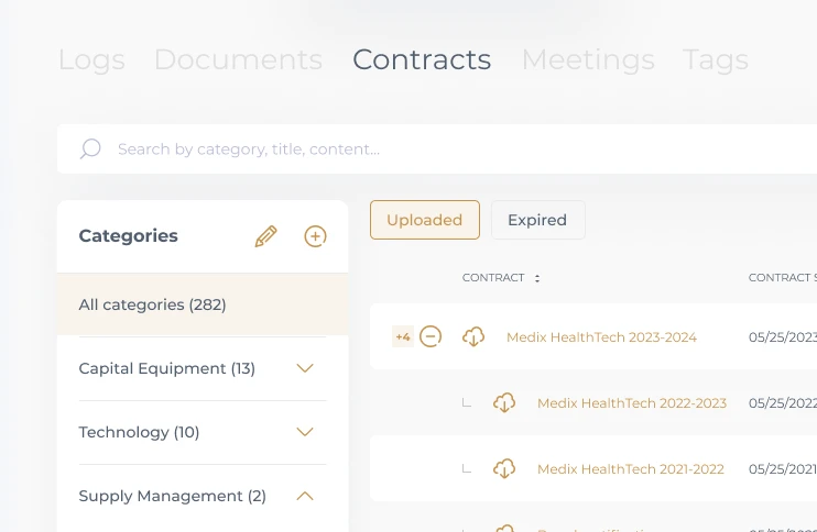 Upload contracts to store and organize into categories