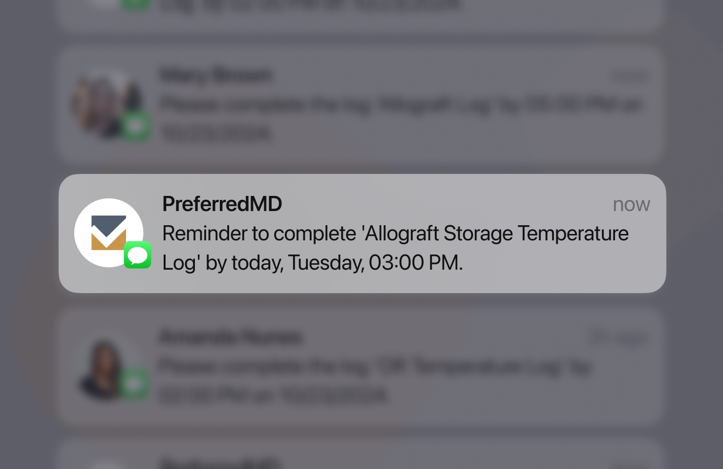 Receive a text or email reminder when a log is due